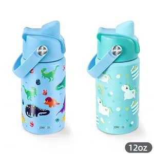 Yawbay Dinosaur Cup with Glow Holes & Stickers 12/18oz Insulated Water Bottle Leak-Proof Toddler Tumbler with Straw Dinosaur & Flower Design for Boys Girls Portable Drinkware