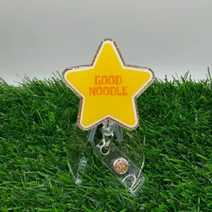 Good Noodle Retractable Badge Reel, Yellow Trendy ID Holder Gifts for Nurse/Teacher/Co-workers