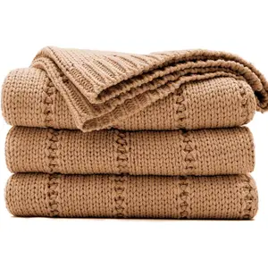 Knit Light Brown Throw Blanket  Size for Couch, Super Soft Warm Cozy Decorative Knitted Throw Blanket 3.6LB for Bed, Sofa, Chair Large 60"x80"