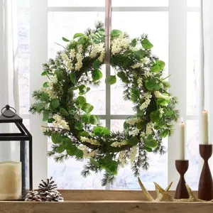Handmade Christmas Door Wreath for Front Door Decor for Wall, Window or Mantel 25.5" LEAVES/BERRY WREATH