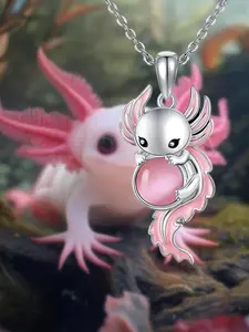 Cute Adorable Sweet Pink Axolotl Alloy Pendant Necklace - Vibrant Aquatic Animal Design for Daily Wear, Casual Outings, Birthday & Perfect Gift for Axolotl & Pet Lovers