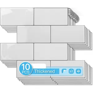 10-Pack Heavy-Duty Peel and Stick Backsplash, 12.6 x 10.6 Inch Stick  Wall Tiles for Kitchen Bathroom Countertop Decor, Warm White with Gray Grout
