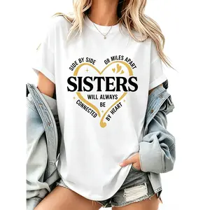 Side By Side Or Miles Apart Sisters T-Shirt, Sister Trip Shirt, Sister Vacation Matching Outfit, Weekend Trip Shirts For Sisters, Matching Sisters Shirt.,Women's fashion,summer Women's clothes,T-shirt