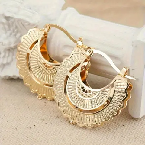 Vintage Geometric Design Hoop Shape Earrings, Earrings Hoops, Elegant Fashionable Jewelry for Women, Trendy Accessories for Party and Daily Life