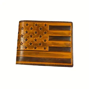 American Flag Design Men Full Grain Leather Short Wallets, Western Cowboy Cowgirl Leather Bifold Wallets Credit Card Holder, Gifts for Husband Men