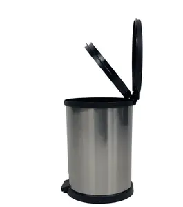 Mainstays 1.5 Gallon Small Plastic Step Garbage Bucket Bin with Lid Silver Compact Inner Bag Ring Durable Plastic Build Stylish Stainless-Steel Look