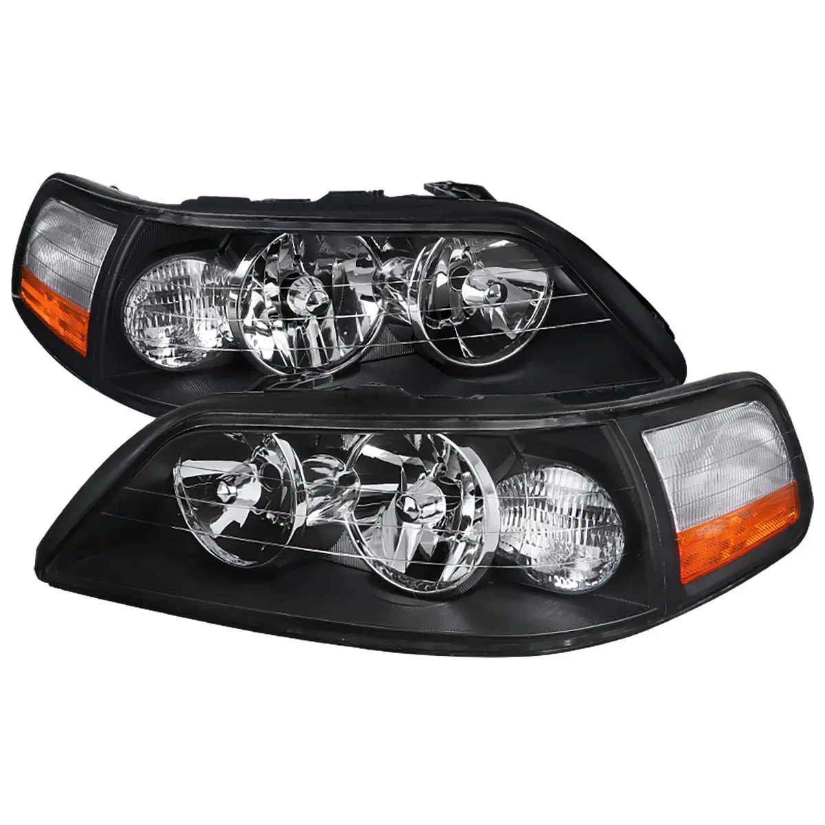 SPEC-D TUNING Chrome Headlights, Factory-Style Matte Black Housing Halogen Lights for 2005-2011 Lincoln Town Car, ISO Certified, Strict OEM Requirements, Original Box