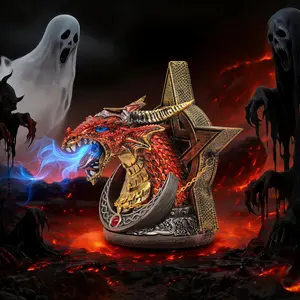 Premium Statue：Mythic Red Dragon Pentagram Incense Burner with Dramatic Backflow Smoke Display for Mystic Ritual Vibes Gothic Decor Unique Design Enhances Ambiance Lotus Shaped Set