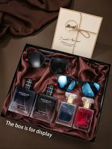7pcs Fashion Couple Themed Gift Box Set, Trendy Sunglasses & Attractive Perfumes, Stylish and Practical, Ideal for Men, Daily Use, Social Events, Valentine's Day