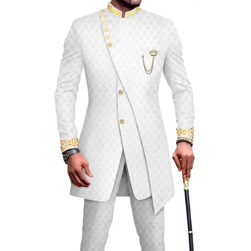 Men's evening gown Men's Double Breasted Slim Embroidered Chain Blazer And Pants Set Cotton Fabric Menswear Suits
