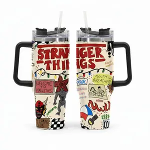 Stranger Things Tumbler 20oz-40oz Stainless Steel, Double Wall Insulated, With Handle & Straw – Funny Gift for Movies Lovers & Fans
