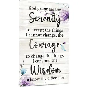 Serenity Prayer Sign, Inspiraional Quotes Christian Wall Art, Gift For Women, 12X8 Inches Metal Sign