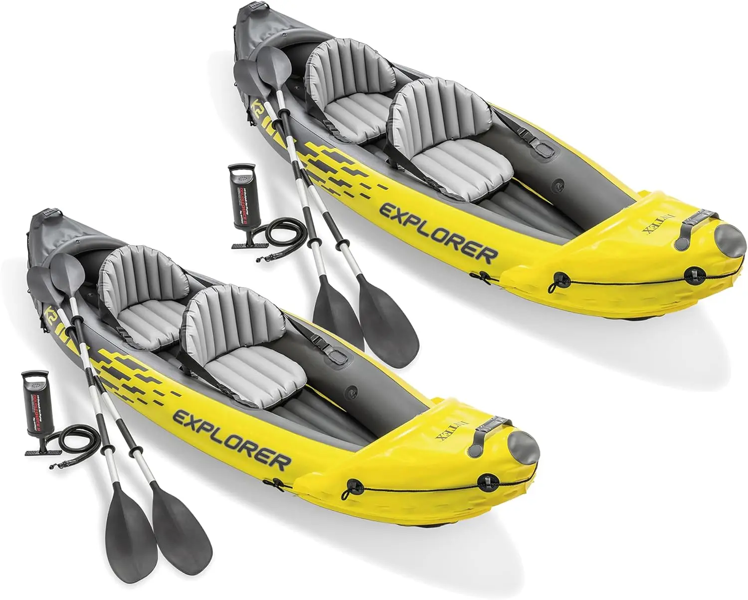 INTEX 68307EP Explorer K2 Inflatable Kayak Set: Deluxe 86in Kayak Paddles and High-Output Pump – Adjustable Seats with Backrest – Removable Skeg – 2-Person – 400lb Weight Capacity, 2 Pack
