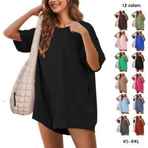 Yeokou Rompers for Women Casual Short Sleeve Oversized Athletic Workout Reversible Hot Shot Tee Romper Deep Pockets Womenswear Basic