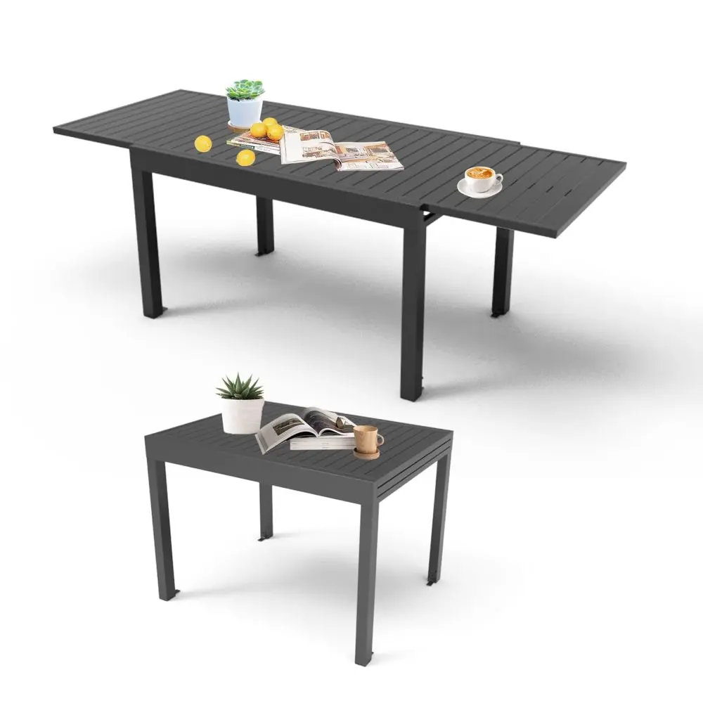 diningtable Aluminum Patio Extendable Dining Table 35"- 71", Adjustable Indoor Outdoor Patio Dining Table with E-Coating for 4-6 Person Garden Lawn Porch Bistro Furniture, Dark-Brown