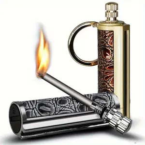 (Fuel Not Included) Vintage Keychain Lighter, Flint Metal Match Lighter, Waterproof, Portable, Suitable for Outdoor Camping Fire Starting