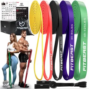 FitBeast Premium Natural Latex Resistance Bands Set 5 Levels Pull Up Assist Bands for Strength Training Crossfit Powerlifting Muscle Toning Yoga Mobility Exercises Rehabilitation Full Body Workout
