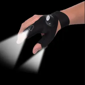 Magic Strap Fingerless LED Gloves with LED Flashlight for Night Fishing and Repairing - Waterproof and Universal