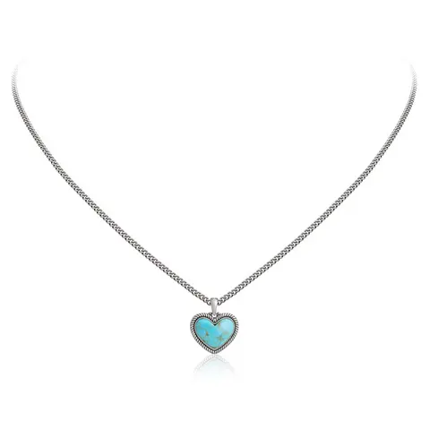 Wrangler  Heart Pendant Necklace for Women Silver Plated Teardrop Gemstone Jewelry Western Style Adaptable for Everyday & Special Occasions
