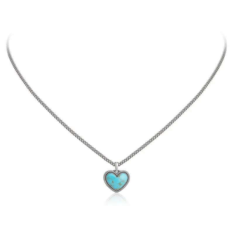 Wrangler Heart Pendant Necklace for Women Silver Plated Teardrop Gemstone Jewelry Western Style Adaptable for Everyday & Special Occasions