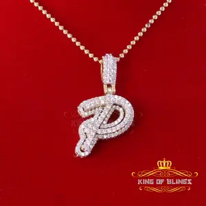 King Of Bling's Yellow Cursive 3D Alphabet Shape 925 Sterling Silver Cubic Zirconia Pendant