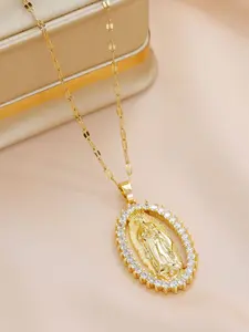 Elegant Virgin Mary Pendant Necklace, Round Ring Design, Religious Jewelry for Women, Unique Fashion Accessory