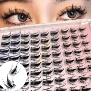 Fairy Hair Individual Eyelashes, 9-16mm Manga Anime Wet Look Spiky Lash Clusters, C Curl WideSpan DIY Extensions With 0.05mm Ultra-Thin Invisible Band For Voluminous Eye Makeup