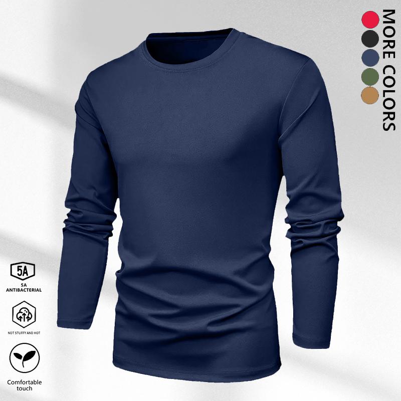 Men's warm inner suit - soft and breathable long-sleeved basic layer, solid autumn and winter long-sleeved shirt, morning and evening training long-sleeved T-shirt, fitness equipment, casual loungewear machine washable regular version, casual warm clothin