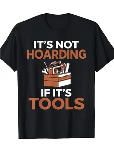 Men's Funny Tool Lover T-Shirt - "It's Not Hoarding If It's Tools" Graphic Tee - Soft Breathable Cotton Shirt for Mechanics, DIYers, Tradesmen - Black with Orange/White Toolbox Design - Sizes S-XXXL - Perfect Gift for Builders & Auto Repair Enthusiasts, C