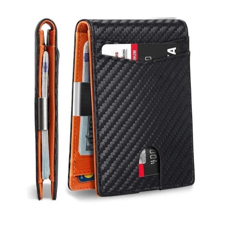 RFID Blocking Carbon Fiber Bifold Wallet - 2026 Minimalist Men's Wallet with Money Clip & Multiple Card Slots