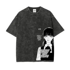 CSM Washed Vintage Anime American T-Shirt - Vintage top, cotton fabric, made in the USA, dark comic street style, loose A-line fit.