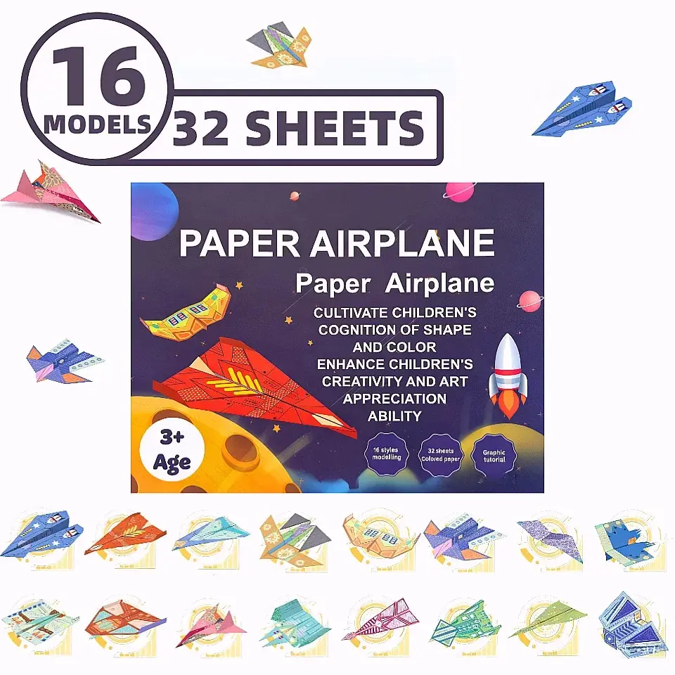 DIY Paper Airplane Origami Book - Includes 16 Creative Paper Airplane Designs and 32 Sheets of Colored Paper. Perfect as a Birthday for Kids, It's an Excellent Toy for Both Indoor and Outdoor Play,children's gift exchange