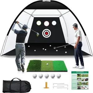 DCutie Pro Golf Hitting Net 10x7x6 ft with Tri-Turf Mat Impact Target 5 Balls Tee Carry Bag for All Skill Levels Golf Practice Gift