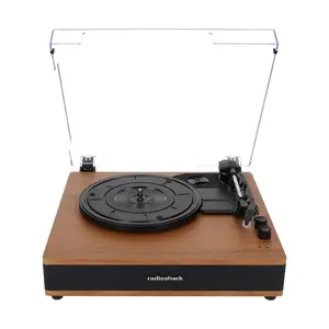 RadioShack Retro Turntable - 3-Speed Vinyl Player, RCA & AUX Ports, Bluetooth Input & Output, Dual Speakers, Transparent Dust Cover 4001797