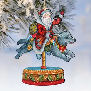 Carousel Wolf Christmas Wooden Ornaments by G. DeBrekht - Carousel Holiday Decor - 8114049