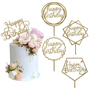 Gold Acrylic Cake Topper, Happy Birthday Cake Decoration Supplies (5 Pieces)