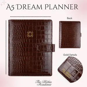 Chocolate Croc A5 Planner | Glossy Vegan Leather 6-Ring Binder with Inserts, Pen & Vision Board