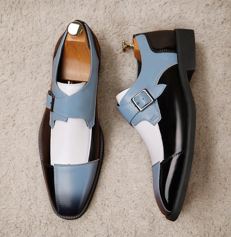 Men's Multi-Color Monk Strap Dress Shoes, Black Blue White Formal Leather Shoes13809 Men's Multi-Color Monk Strap Dress Shoes, Black Blue White Formal Leather Shoes13809