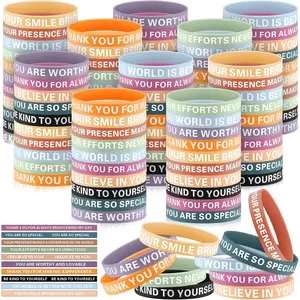 120 count Affirmations  Bracelets Bulk Motivational Rubber Wristband Inspirational Bracelets for Women Mental  Encouragement Wristbands for Student Gifts from Teacher (,Bright)
