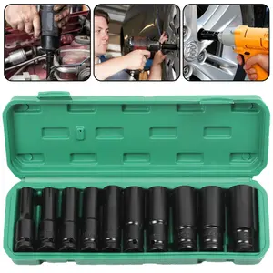1 Set / 10-Piece Deep Impact Socket Set, 10-24mm Wrench Socket Set, Long Handle Hub Nut Wrench