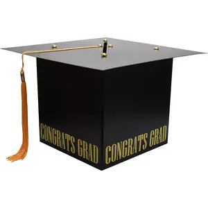 Original Graduation Cap Shaped Card Box Holder with Real Tassel for Graduation Party Supplies