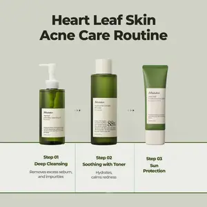 JMSOLUTION Heart Leaf Skin Care Bundle SPF 50 Sunscreen Cleansing Oil Soothing Toner with Hyaluronic Acid Centella Asiatica Aha Calming for Sensitive Skin