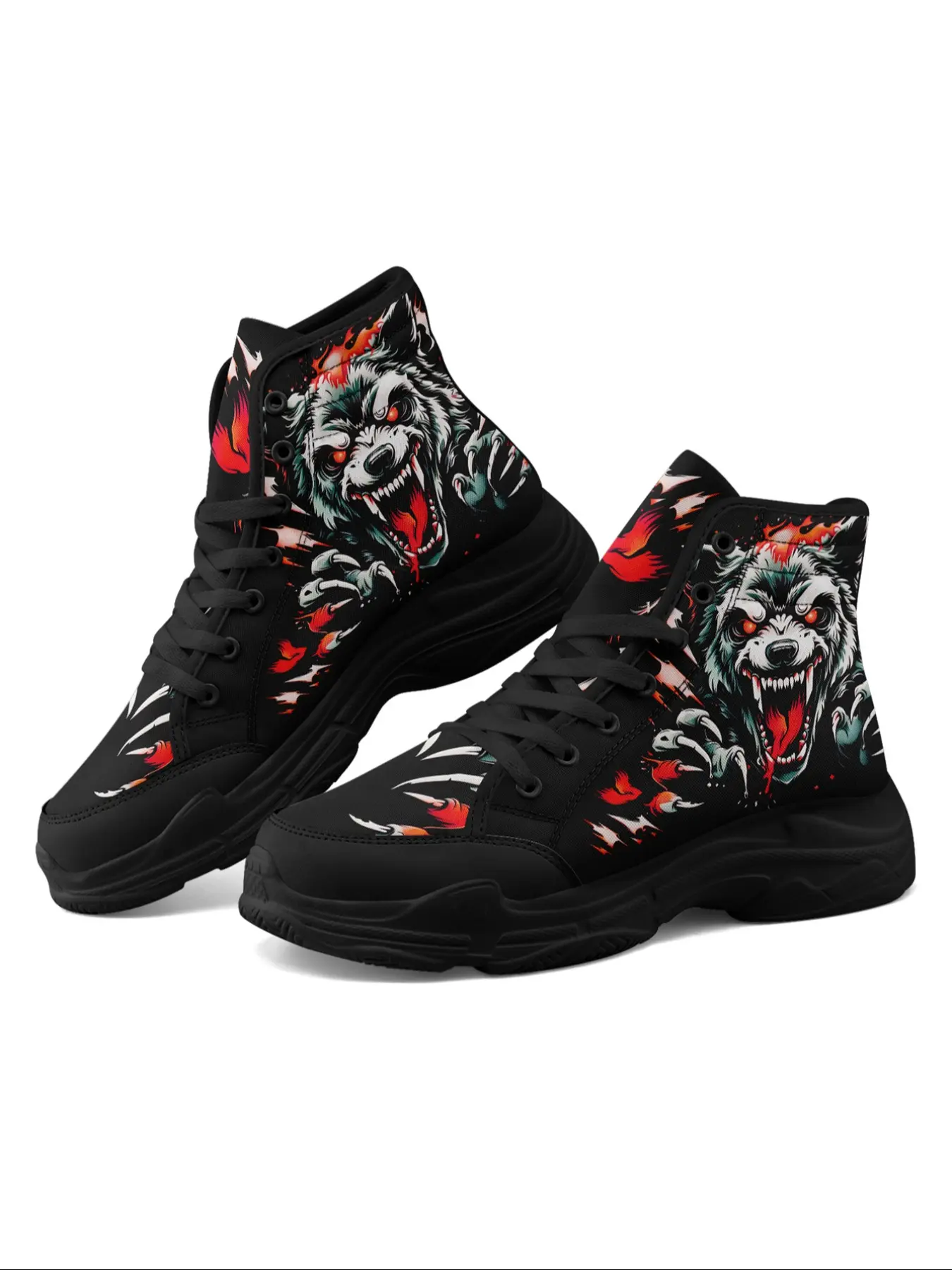 Women's Wolf and Lion Design High Top Sneakers, Fashion Sneakers, Trendy Walking Sneakers, Trendy Comfortable Lightweight Lace-Up Sport Shoes for All Seasons, Casual Trainers with Eva Sole, Wild Sneakers