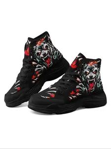 Women's Wolf and Lion Design High Top Sneakers, Trendy Walking Sneakers, Trendy Comfortable Lightweight Lace-Up Sport Shoes for All Seasons, Casual Trainers with Eva Sole