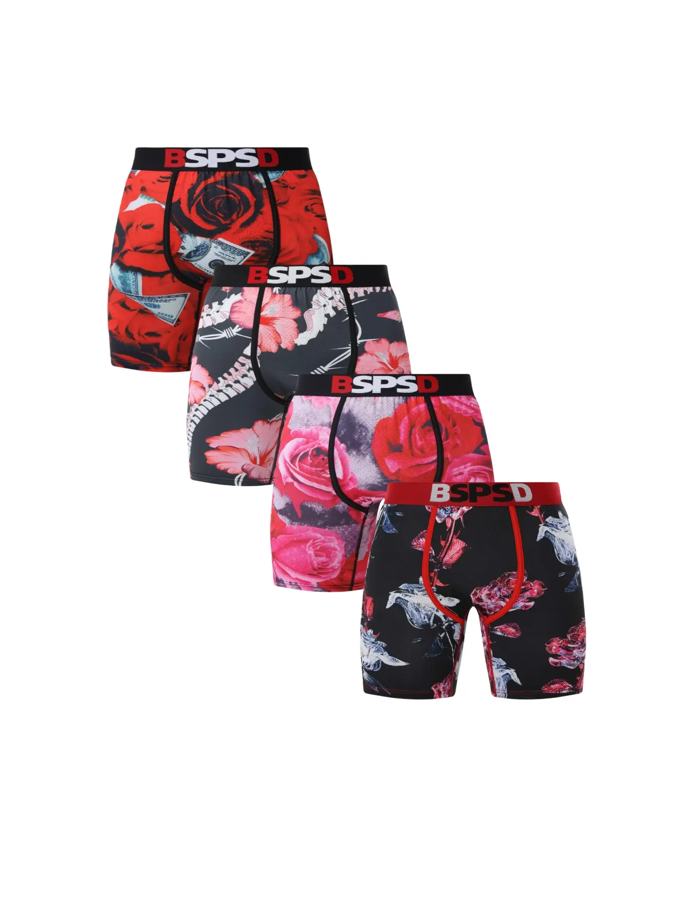 4Pcs Men's Floral Print Underwear Boxers Sexy Comfortable Sports Stretchy Boxer Briefs Breathable Sweat-Wicking Boxer Shorts Fashion Men's Innerwear Undergarments Boxershort