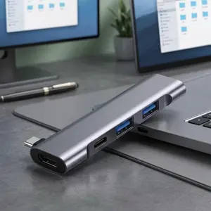 USB-C Hub 3.0 Adapter with 60W Fast Charging, Multi-Port Split Design for Laptop & Tablet, Portable Desktop Charging Station, Type-C to USB Dual Interface Universal Office Docking Station