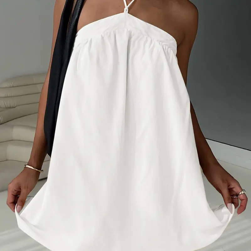 Women's Solid Halter Neck Cami Dress, Halter Slip Dress, Elegant Sleeveless Dress, Casual Sleeveless Tie Shoulder Short Dress for Summer, Ladies Clothes for Beach Holiday