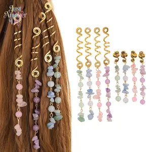 Pastel Crystal Hair Charms Set Gold Spiral Dreadlock Clips with Soft Color Stone Pendants Perfect for Boho Braids and Y2K Festival Hairstyles Must-Have for Coquette and Cottagecore Vibes