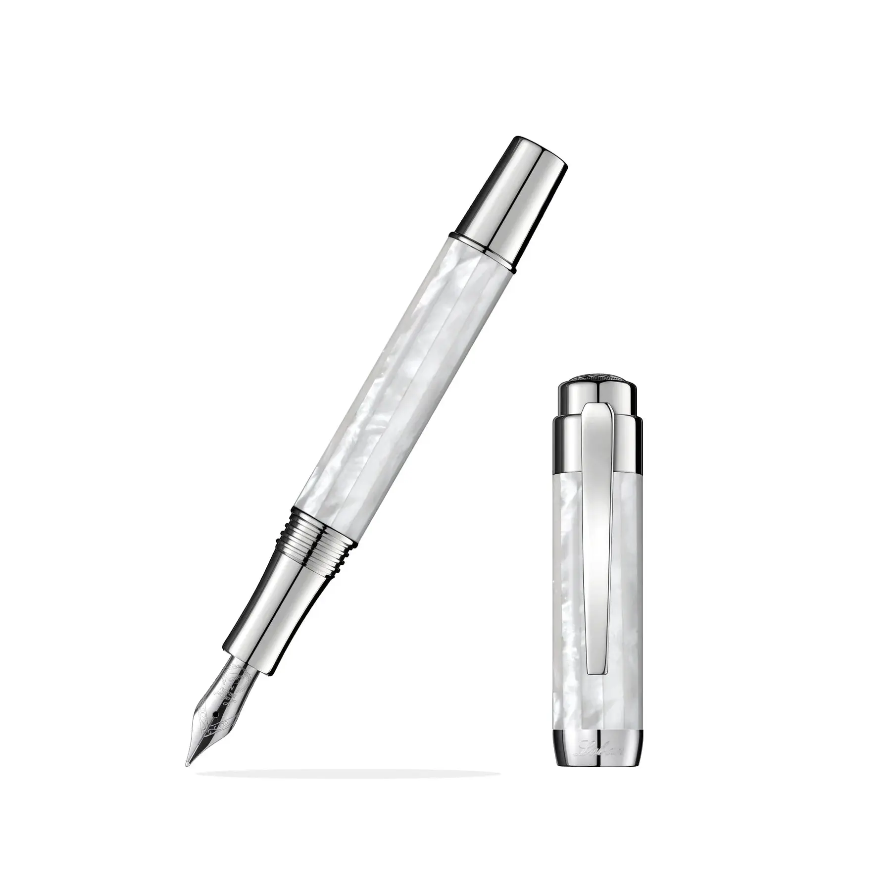 Laban Iridescent Natural Mother Of Pearl Fountain Pen - 60g Balanced Writing Tool with Cap-Top Medallion, Clip, 12.2mm Max Barrel Diameter, 144mm Length, Stress Relief Office Stationery for Professionals, Stress Reliever, 180 Mm