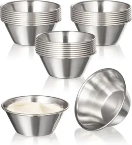 [24 Pack 1.5 oz Stainless Steel Dipping Sauce Cups, Reusable Metal Ramekins, Commercial Grade Condiment Bowls, Individual Portion Cups, Small Round Au Jus Cup for Home, Restaurant